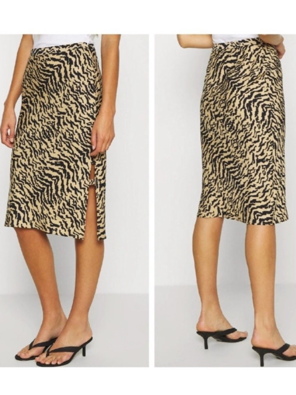 New Good American Beige and Black Animal Print Midi Skirt - Women's